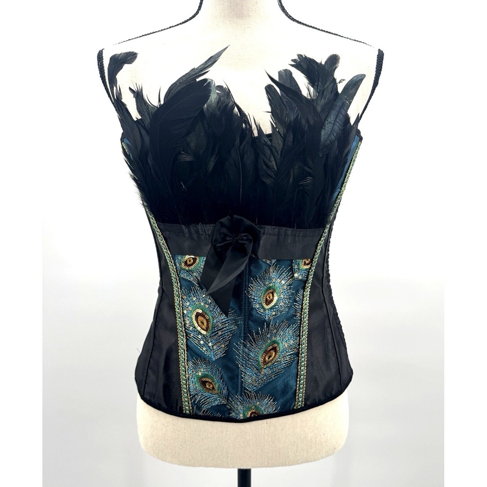 Peacock Womens Medium Bustier Corset Feathers Costume Dress Up Theater Cosplay